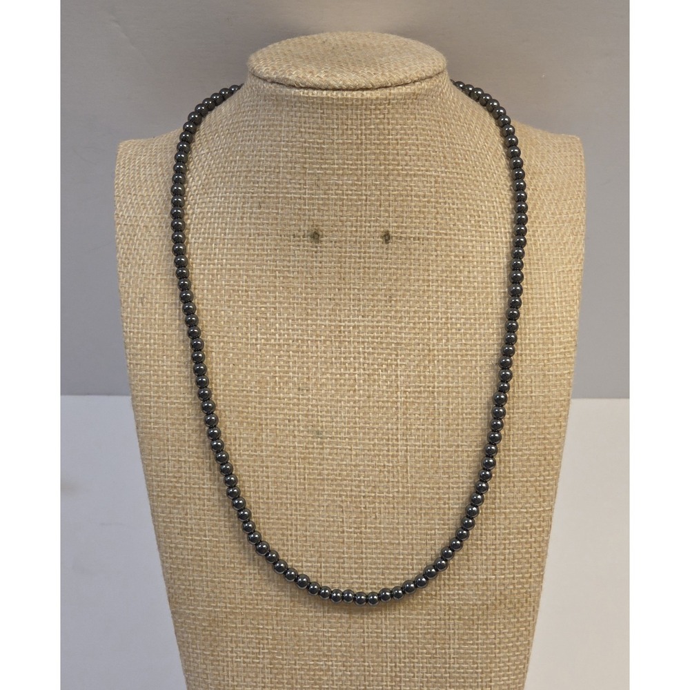 Gun‎ Metal Hematite Bead Necklace Silver Clasp 17"